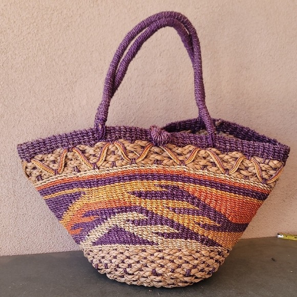 Handbags - Purple and Tan Woven Tote Bag